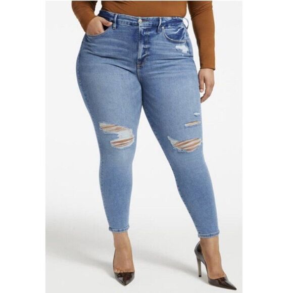 Good American Good Legs High Waist Ripped Skinny Jeans Indigo286 Plus Size 26 - Picture 4 of 13